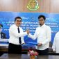 Kajari Gunungsitoli, Parada Situmorang dan General Manager Regional 1 Pelabuhan Gunungsitoli PT Pelindo, Ardhi Amarullah, menandatangani Nota Kesepahaman pendampingan hukum di Aula Kejari Gunungsitoli pada Senin, 10 Maret 2025. ISTIMEWA/BALUSENIAS.COM