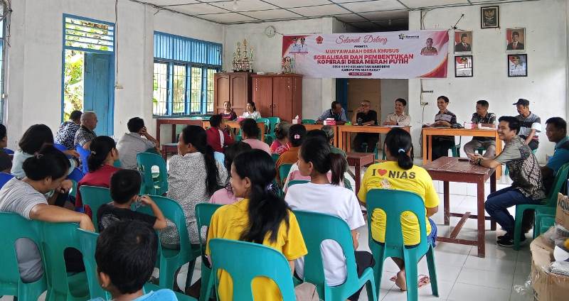 Pembentukan Koperasi Merah Putih Desa Hayo pada Sabtu, 31 Mei 2025 di Balai Desa Hayo dihadiri mayoritas perempuan. FERINA GULO/BALUSENIAS.COM