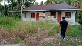 Kondisi Pustu Bakaru di Desa Siwalubanua I yang tampak tidak terawat dengan rumput liar di halaman depan bangunan. JOJOR MASIHOL MARITO/BALUSENIAS.COM